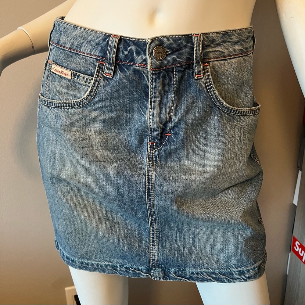 Calvin Klein Blue Denim Pencil Mini Skirt
